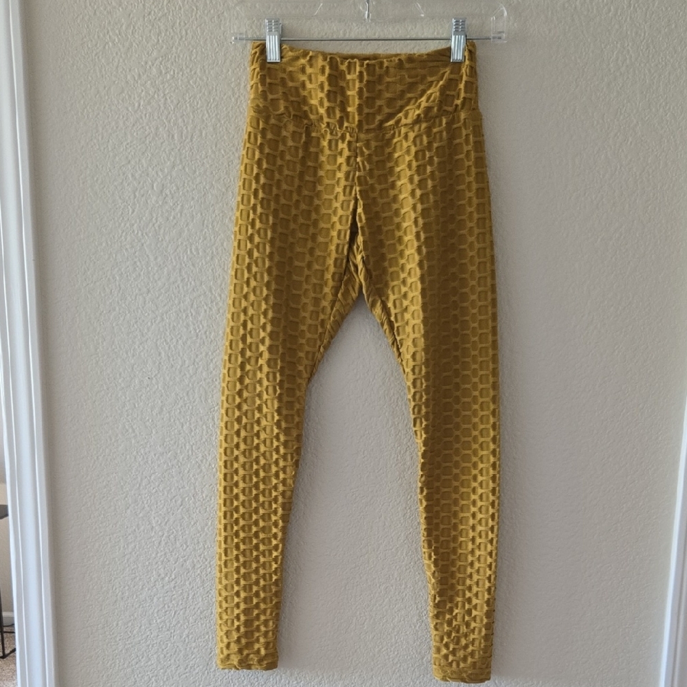 Hot Kiss Honeycomb Textured Mustard Leggings